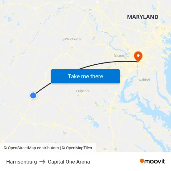 Harrisonburg to Capital One Arena map