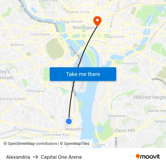 Alexandria to Capital One Arena map