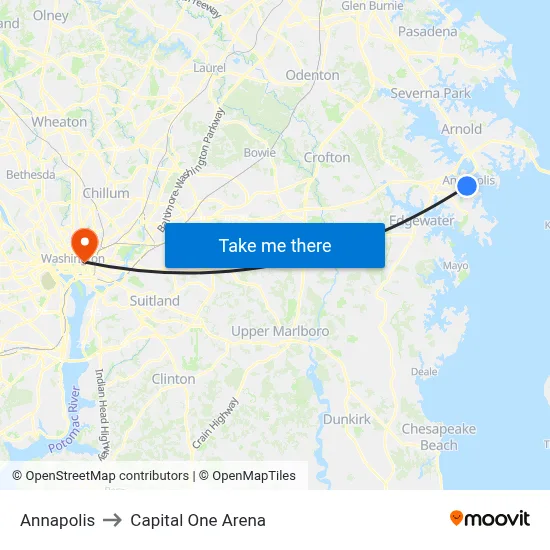 Annapolis to Capital One Arena map