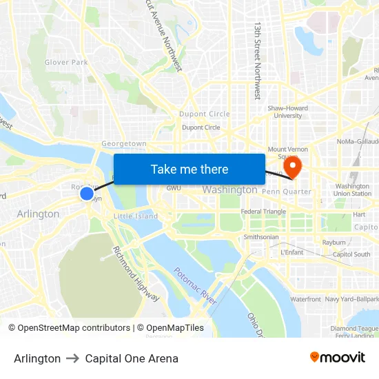 Arlington to Capital One Arena map