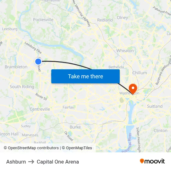 Ashburn to Capital One Arena map