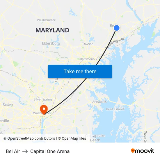 Bel Air to Capital One Arena map