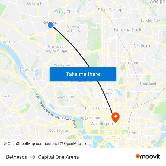 Bethesda to Capital One Arena map