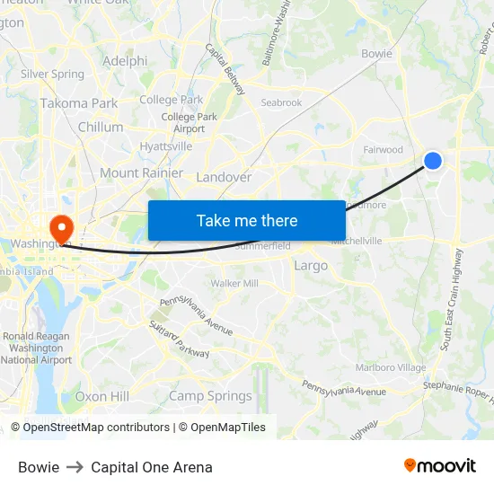 Bowie to Capital One Arena map