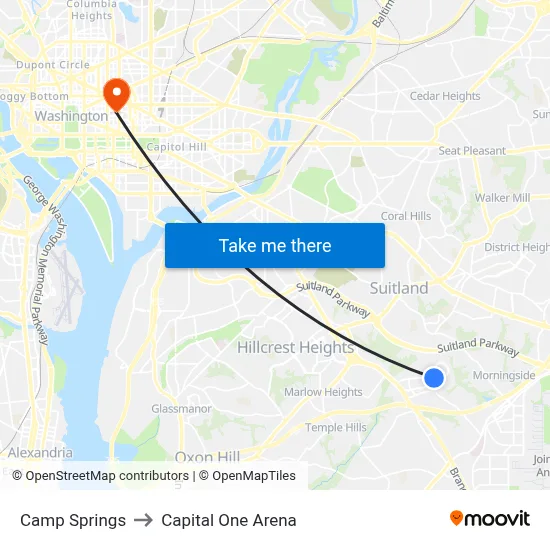 Camp Springs to Capital One Arena map