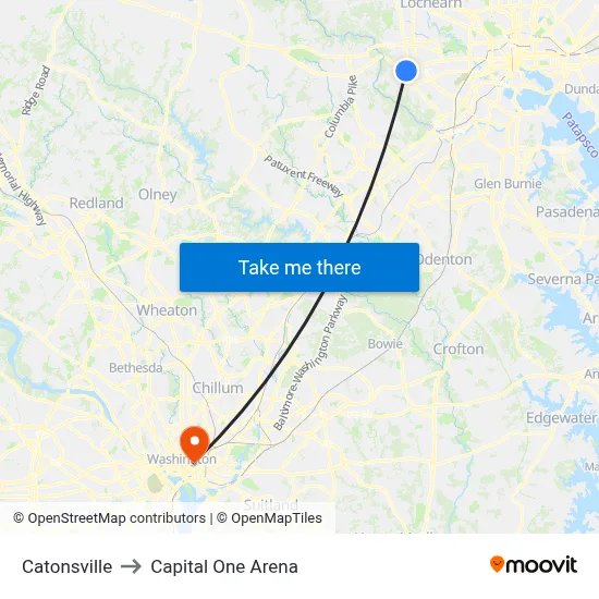 Catonsville to Capital One Arena map
