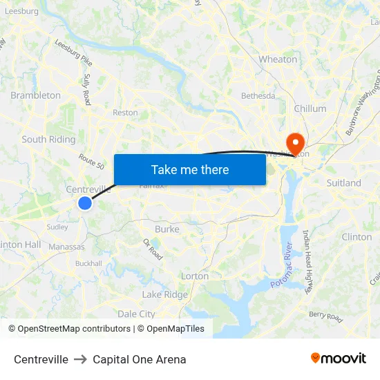 Centreville to Capital One Arena map