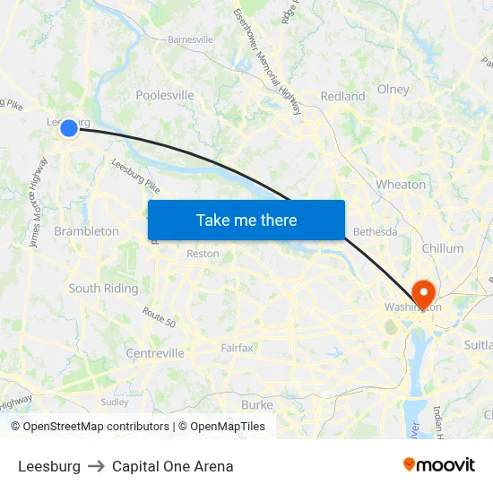 Leesburg to Capital One Arena map