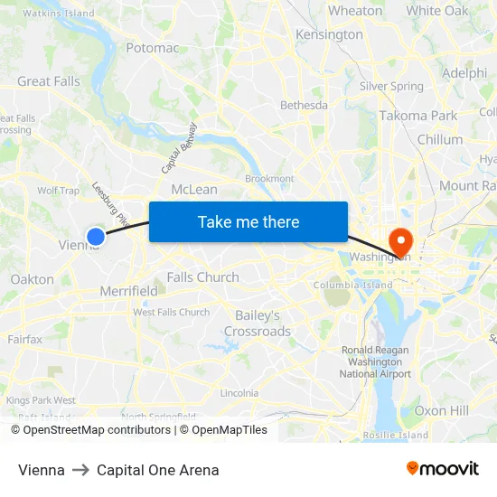 Vienna to Capital One Arena map