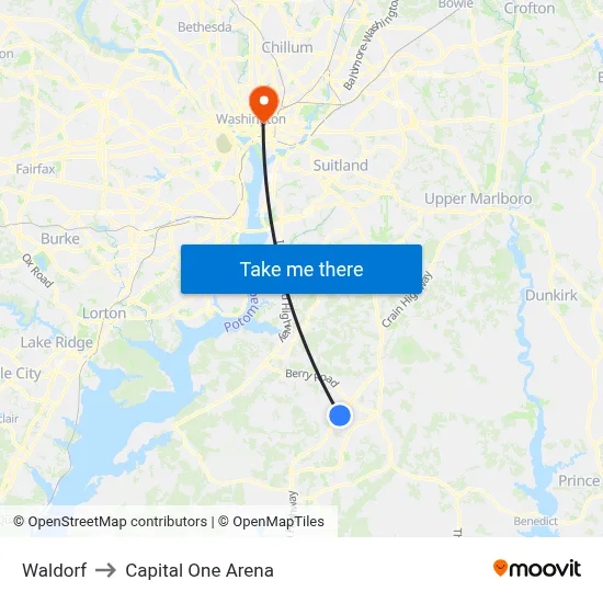Waldorf to Capital One Arena map