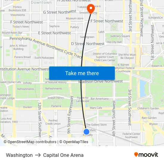 Washington to Capital One Arena map