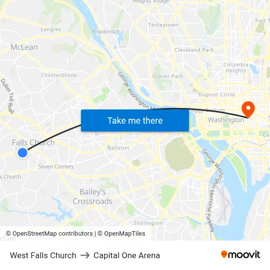 West Falls Church to Capital One Arena map