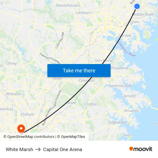 White Marsh to Capital One Arena map