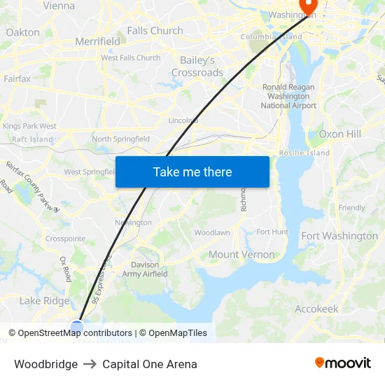 Woodbridge to Capital One Arena map