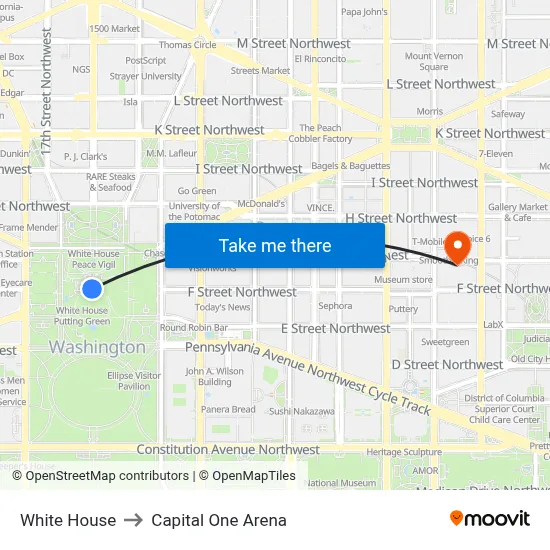 White House to Capital One Arena map