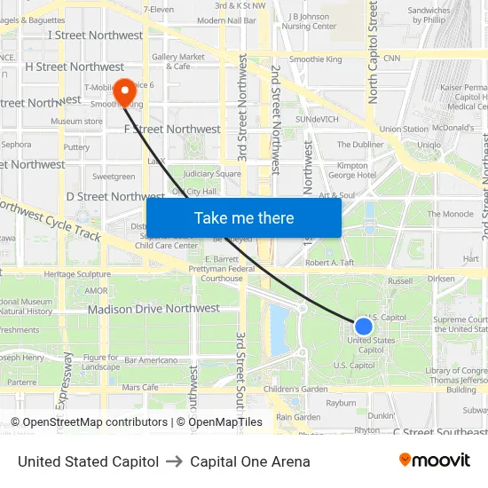 United Stated Capitol to Capital One Arena map