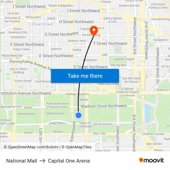 National Mall to Capital One Arena map