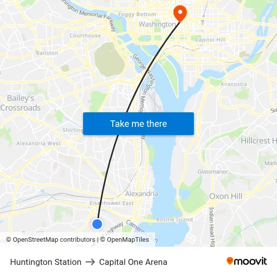 Huntington Station to Capital One Arena map