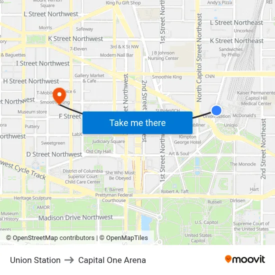 Union Station to Capital One Arena map