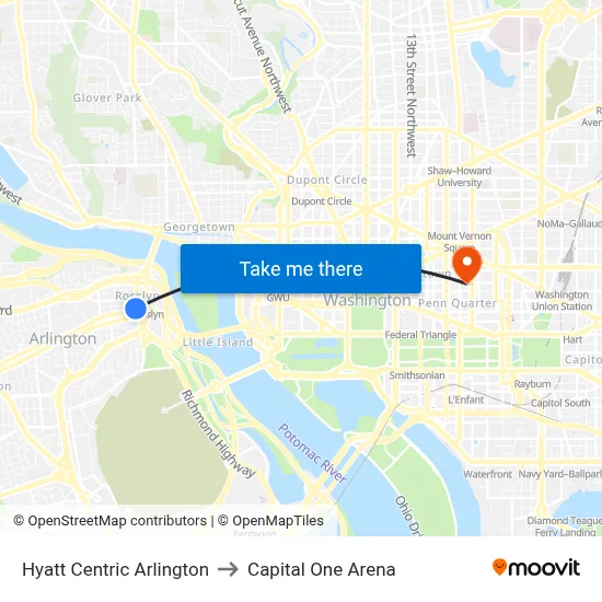 Hyatt Centric Arlington to Capital One Arena map
