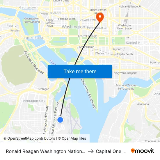 Ronald Reagan Washington National Airport to Capital One Arena map