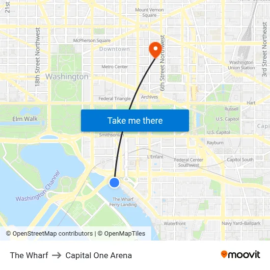 The Wharf to Capital One Arena map