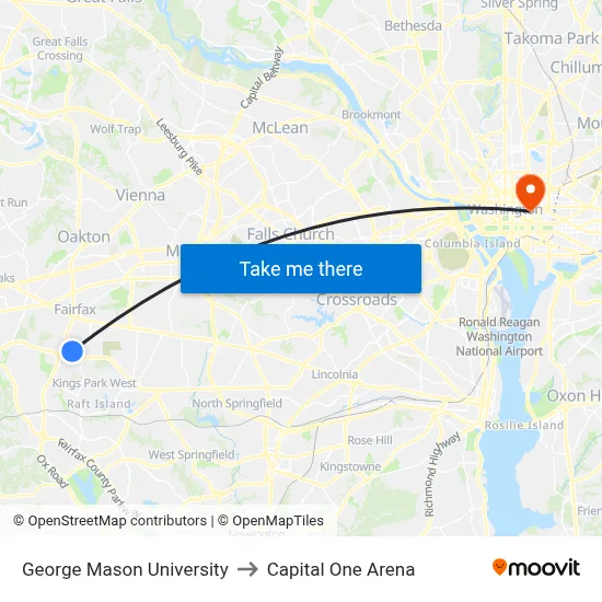George Mason University to Capital One Arena map