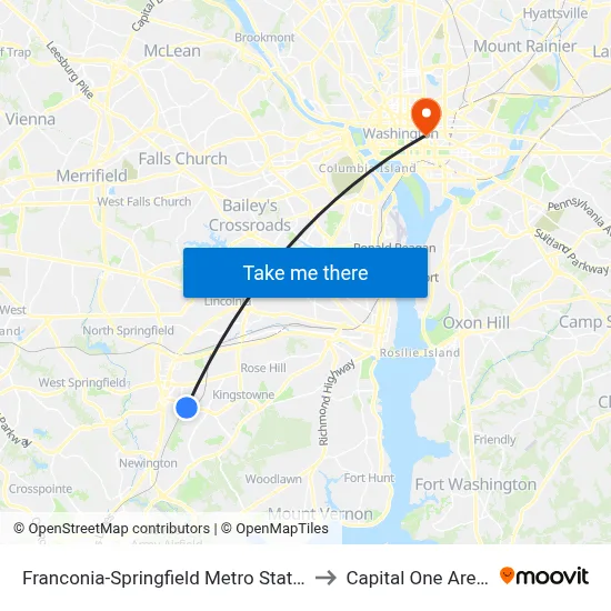 Franconia-Springfield Metro Station to Capital One Arena map
