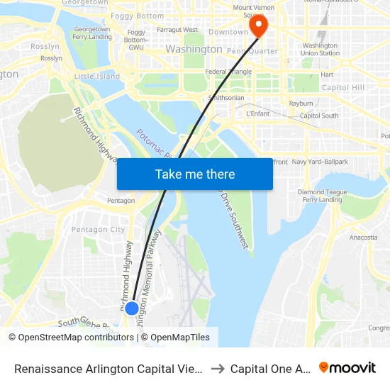 Renaissance Arlington Capital View Hotel to Capital One Arena map