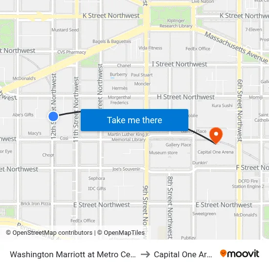 Washington Marriott at Metro Center to Capital One Arena map