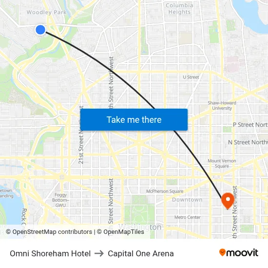 Omni Shoreham Hotel to Capital One Arena map