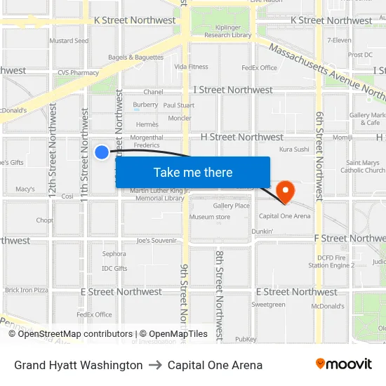 Grand Hyatt Washington to Capital One Arena map
