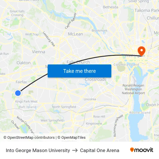 Into George Mason University to Capital One Arena map
