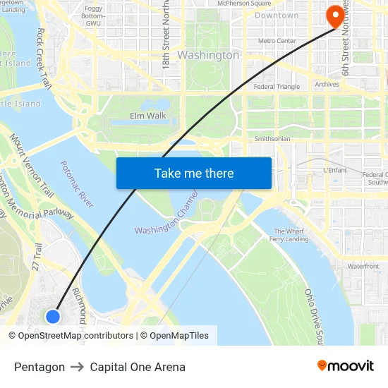 Pentagon to Capital One Arena map