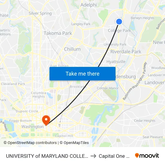 UNIVERSITY of MARYLAND COLLEGE PARK to Capital One Arena map