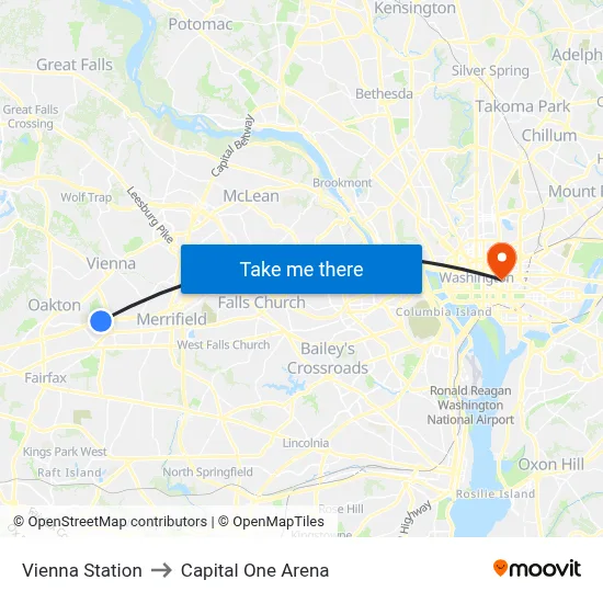 Vienna Station to Capital One Arena map