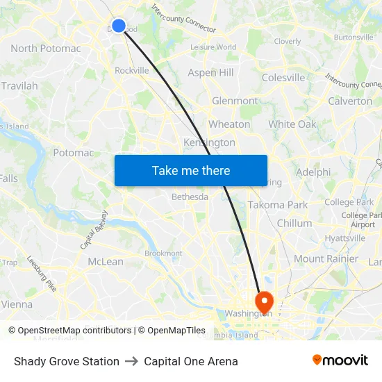 Shady Grove Station to Capital One Arena map