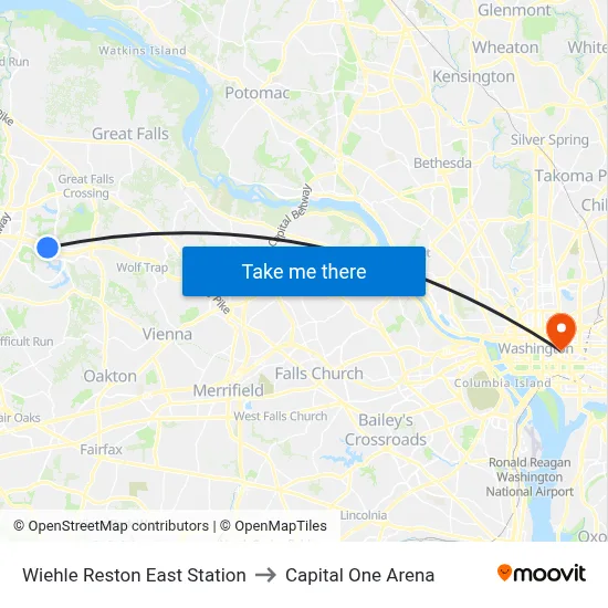 Wiehle Reston East Station to Capital One Arena map