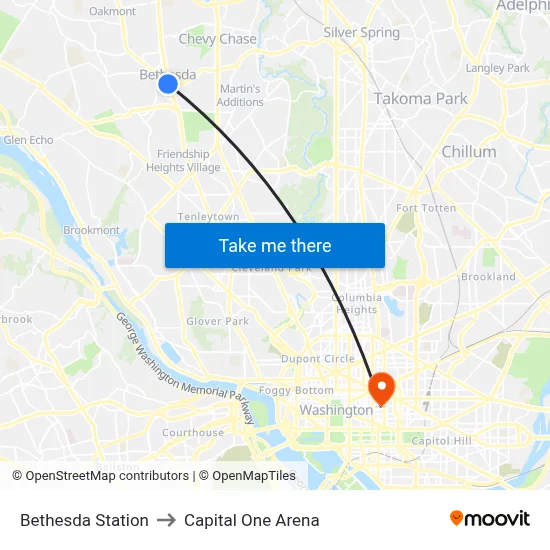 Bethesda Station to Capital One Arena map