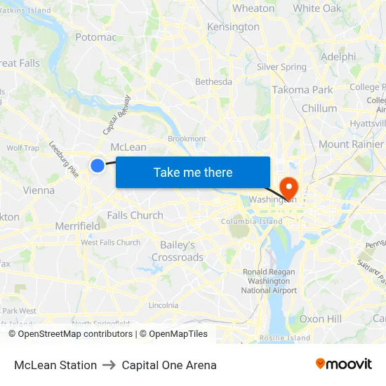McLean Station to Capital One Arena map