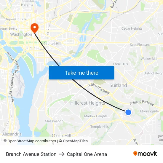 Branch Avenue Station to Capital One Arena map