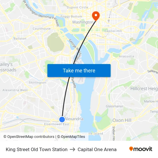 King Street Old Town Station to Capital One Arena map