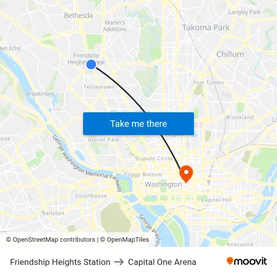 Friendship Heights Station to Capital One Arena map