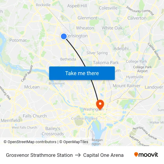 Grosvenor Strathmore Station to Capital One Arena map