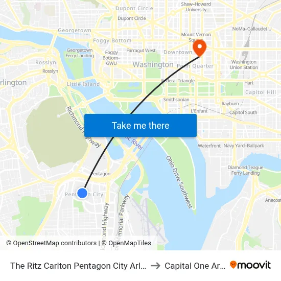 The Ritz Carlton Pentagon City Arlington to Capital One Arena map