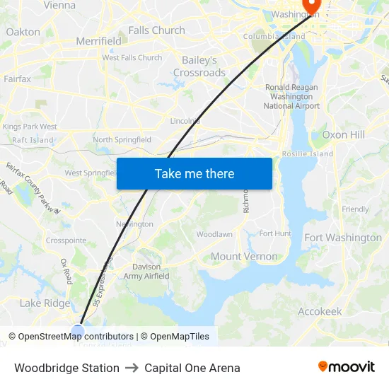 Woodbridge Station to Capital One Arena map