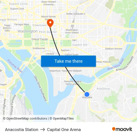 Anacostia Station to Capital One Arena map