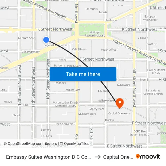 Embassy Suites Washington D C Convention Center to Capital One Arena map