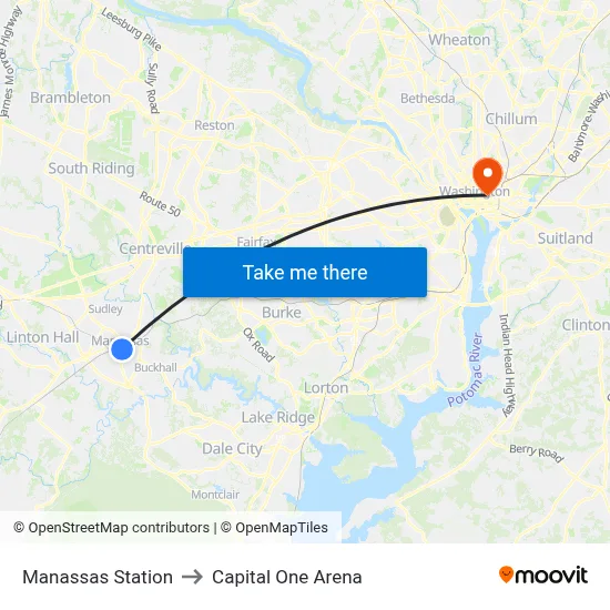 Manassas Station to Capital One Arena map
