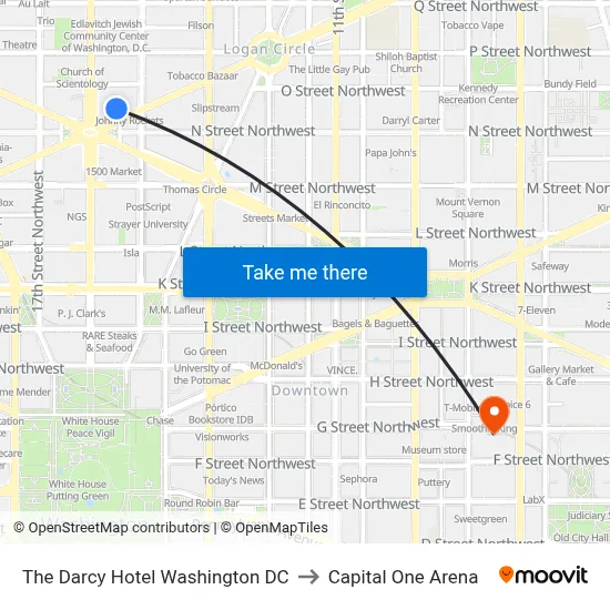The Darcy Hotel Washington DC to Capital One Arena map